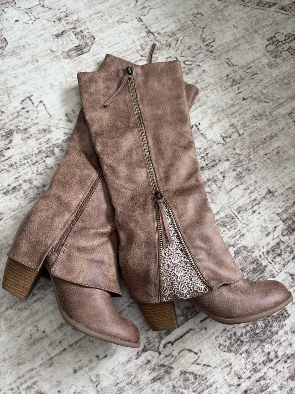 8- Women’s Not Rated Sassy Classy Taupe Knee-High Lace brown Boots